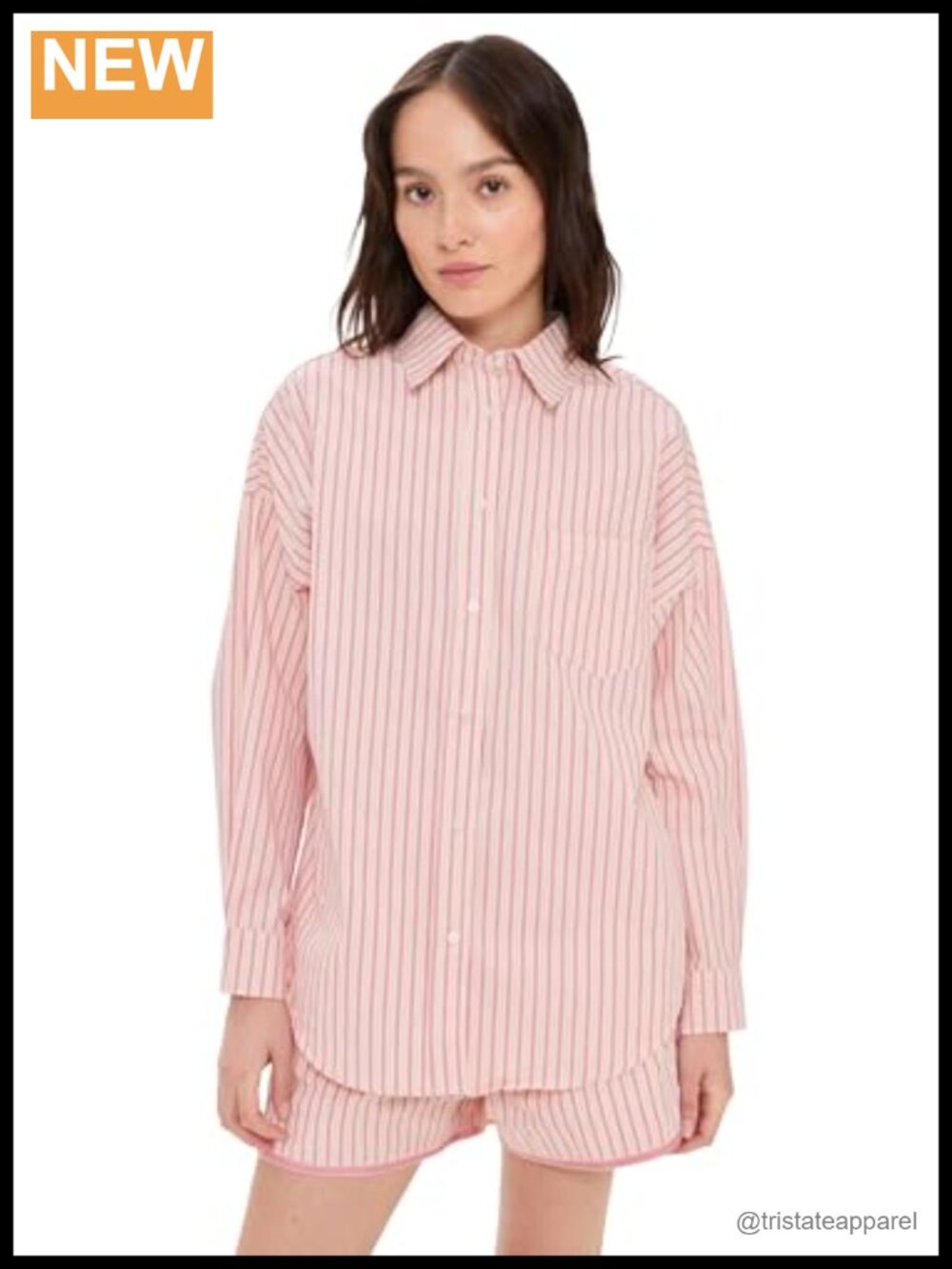 Striped Button Down Shirt for Women Long Sleeve Cotton Poplin